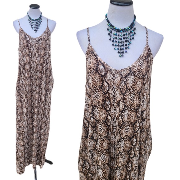 LAST ONE Python Print Cami Maxi Dress with Pockets - Picture 4 of 8